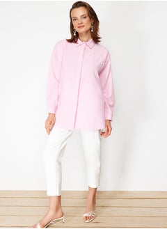 trendyol Pink Pearl Detailed Cotton Woven Shirt TCTSS24TG00032  - Image 1