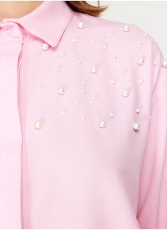 trendyol Pink Pearl Detailed Cotton Woven Shirt TCTSS24TG00032  - Image 4