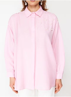 trendyol Pink Pearl Detailed Cotton Woven Shirt TCTSS24TG00032  - Image 2
