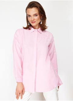 trendyol Pink Pearl Detailed Cotton Woven Shirt TCTSS24TG00032  - Image 5