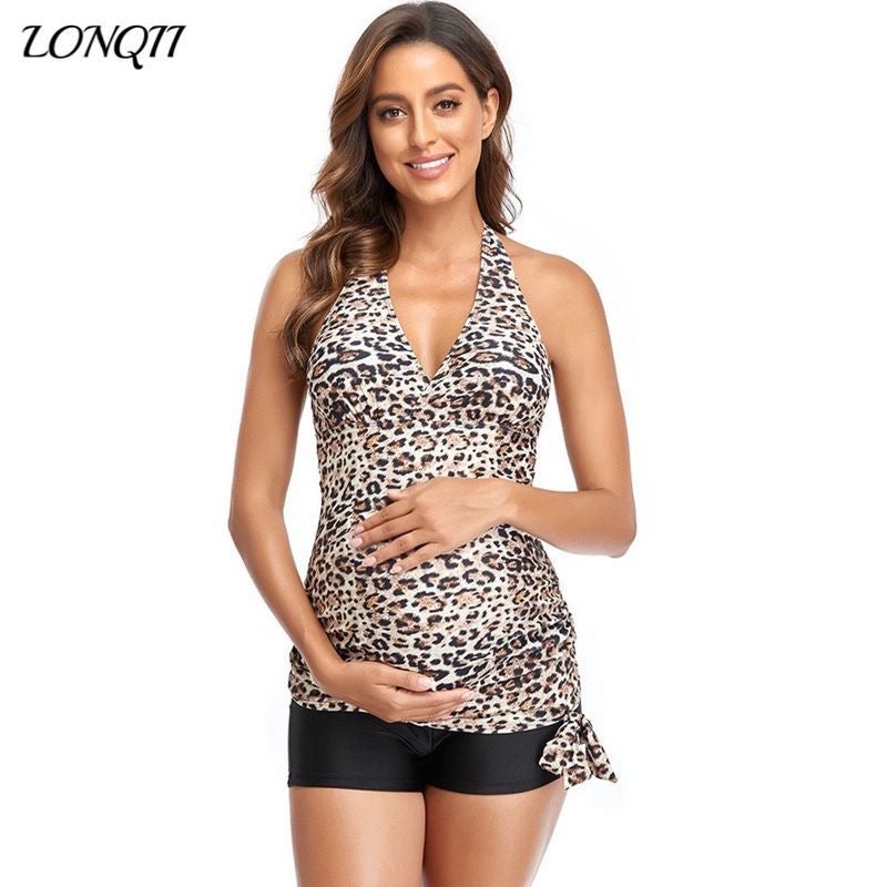 2022 Longqi Pregnant Women'S Swimwear Women'S Digital Printed Belly Covering Strap Flat-Angle Split Bikini - Image 2