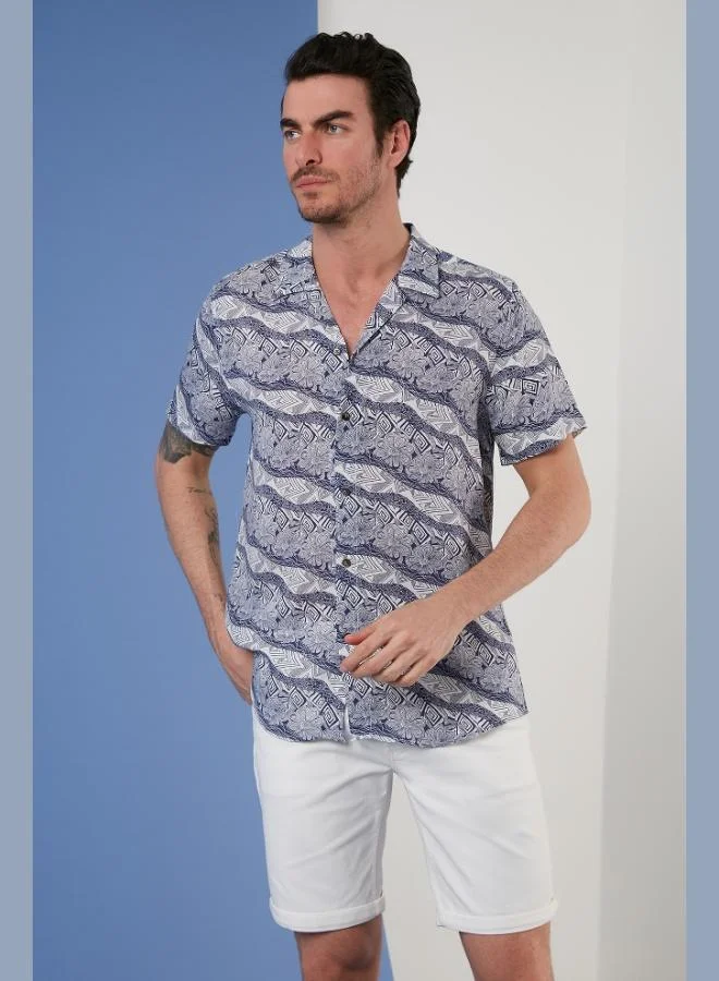 Buratti Regular Fit Short Sleeve Apache Collar Patterned Shirt Men's SHIRT CF21S114293