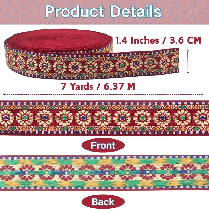 PEARLY JUN 7 Yards Siam Jacquard Ribbon Trim for Wewing Embroidered Ribbon Fabric Trim for Decorative Curtain DIY Sewing Crafting Embellishments Clothing Home Decor Gift Wrapping - Image 4