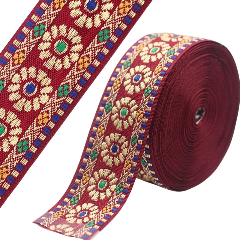 PEARLY JUN 7 Yards Siam Jacquard Ribbon Trim for Wewing Embroidered Ribbon Fabric Trim for Decorative Curtain DIY Sewing Crafting Embellishments Clothing Home Decor Gift Wrapping - Image 1
