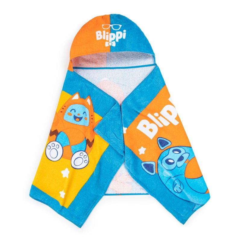Jay Franco Kids Hooded Towel â€“ 22" x 51" Super Soft Bath Wrap with 3D Hood, Beach, Pool & Travel, Official Licensed Product, Blue - Blippi - Image 1