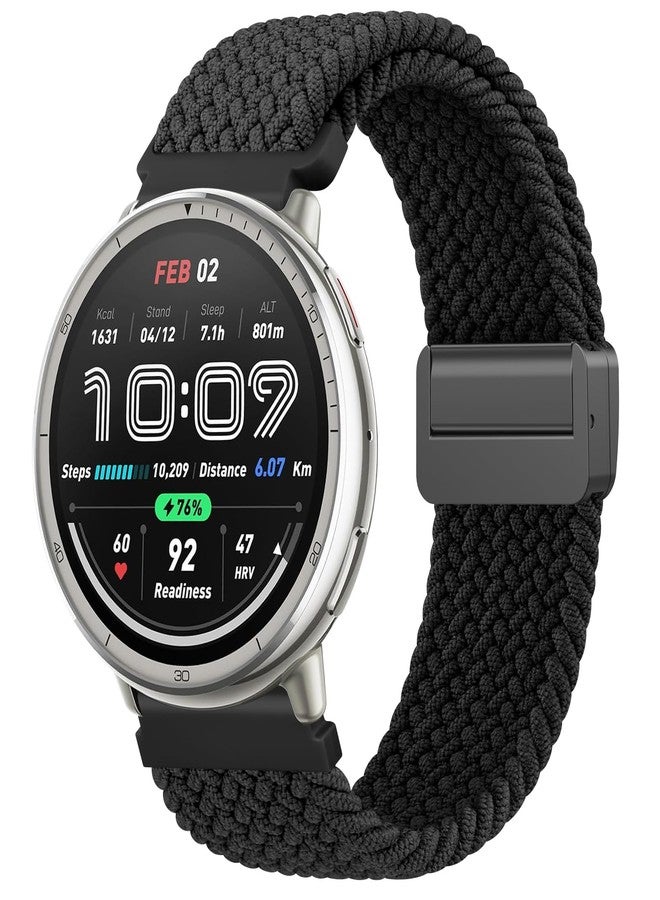 Meliya Braided Bands for Amazfit Active 2/Active/GTS/GTS 2/GTS 2e/GTS 2 mini/GTS 3/GTS 4/GTS 4 mini/GTR mini Smartwatch, 20mm Soft Stretchy Replacement Strap for for Amazfit Bip U Pro/Bip/Bip Lite/Bip S/Bip S lite/Bip U/Bip 3/Bip 3 Pro Women Men (Black) - Image 1