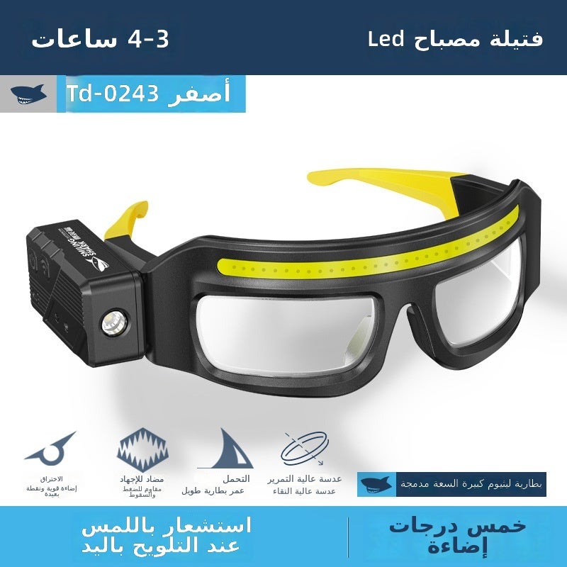 القرش المبتسم نظارة ضوء أمامي LED عالي الطاقة - قابلة لإعادة الشحن للاستخدام الخارجي، للدراجات، الصيد الليلي، التخييم، المشي (أصفر، 800 مللي أمبير) - Image 1