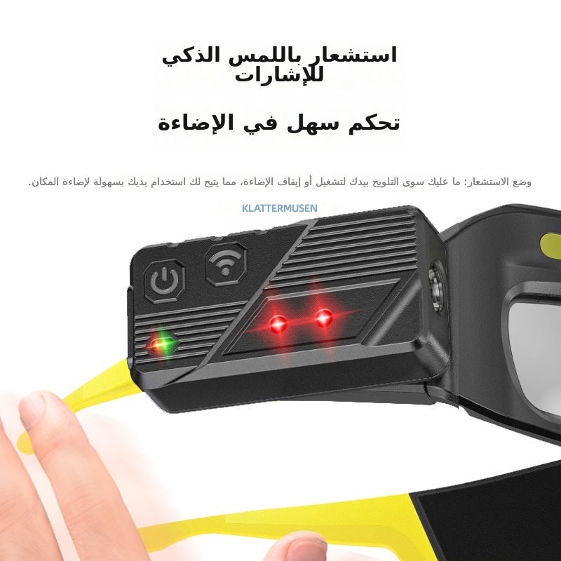 القرش المبتسم نظارة ضوء أمامي LED عالي الطاقة - قابلة لإعادة الشحن للاستخدام الخارجي، للدراجات، الصيد الليلي، التخييم، المشي (أصفر، 800 مللي أمبير) - Image 5