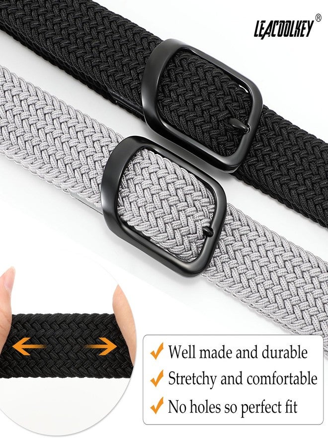 LEACOOLKEY 2 Pack Stretch Belts for Men Elastic Woven Braided Belt 1 3/8 Casual Golf Belt for Jeans Pants Black+Grey - Image 4