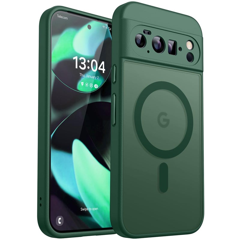 كانشن CANSHN Magnetic for Google Pixel 10 Pro XL Case(6.8 Inch), Upgraded [Full Camera Protection] [Compatible with Magsafe] [Translucent Matte] Shockproof Protective Phone Cover, Deep Green - Image 1