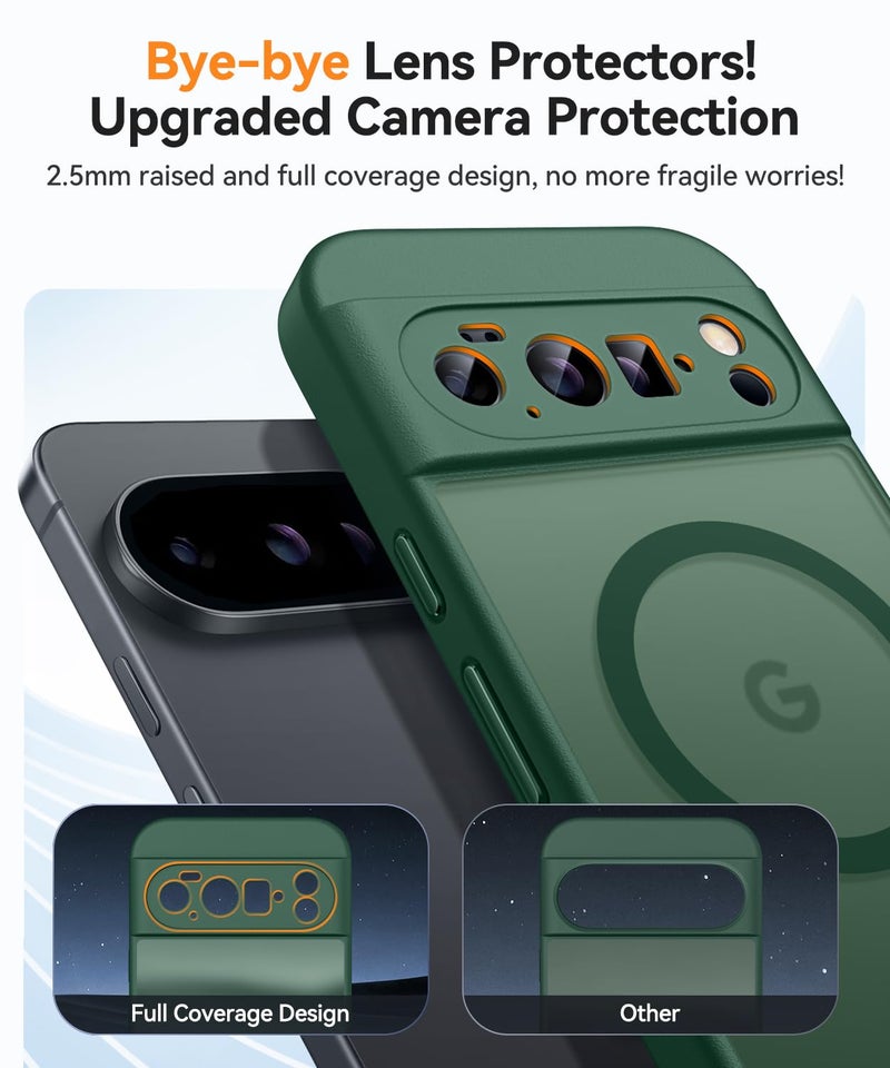 كانشن CANSHN Magnetic for Google Pixel 10 Pro XL Case(6.8 Inch), Upgraded [Full Camera Protection] [Compatible with Magsafe] [Translucent Matte] Shockproof Protective Phone Cover, Deep Green - Image 3