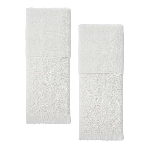YoulerTex Luxury Decorative Hand Towels Bathroom: 2 Packs 14X30 100% Cotton Turkish Absorbent Soft Face Towel Set for Boho Bathroom Decor Kitchen Hotel Spa Farmhouse Guest Tea Gift (02 Boho White, 14"x30") - Image 1