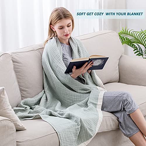 SE SOFTEXLY Cotton Muslin Blankets 4-Layer Blue Blankets for Bed Couch,Thermal Blanket for Adults Lightweight Soft Breathable Throw Blanket for All Season Gauze Blanket(90"x 102",Sage Green) - Image 4