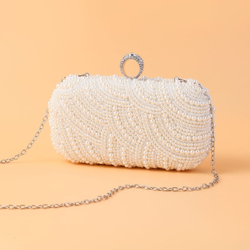Elegant Double-Sided Pearl Evening Bag Artistic French Fish Scale Shape Pearl Banquet Bag Micro-Inlay Ring Clutch Bag - Image 1