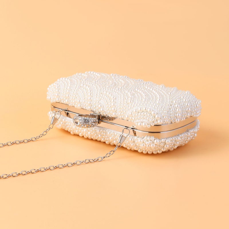 Elegant Double-Sided Pearl Evening Bag Artistic French Fish Scale Shape Pearl Banquet Bag Micro-Inlay Ring Clutch Bag - Image 3