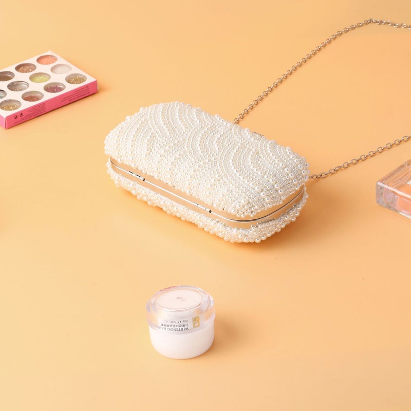 Elegant Double-Sided Pearl Evening Bag Artistic French Fish Scale Shape Pearl Banquet Bag Micro-Inlay Ring Clutch Bag - Image 5