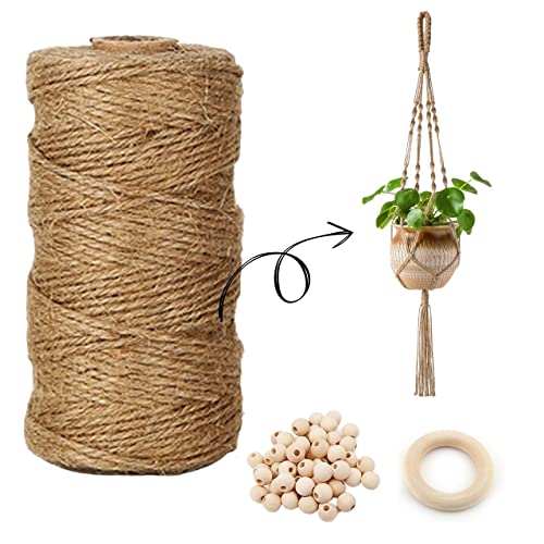 ecofynd 22pcs DIY Jute Cord Kit for Wall Hanging, 100 Meter Natural Jute Rope, Ring (3 inch, 1 pc), Wooden Beads (12mm, 20 pcs) Combo Packs for Adults Beginners - Image 1