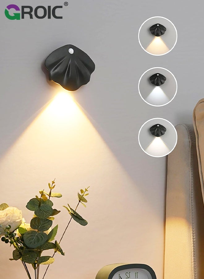 GROIC Shell Motion Sensor Night Light, USB Rechargeable, 3 Lighting Modes with Stepless Dimming, Personalized Wall Light for Bedroom, Bathroom,Stair Lights Indoor, Stick on Lights - Image 1
