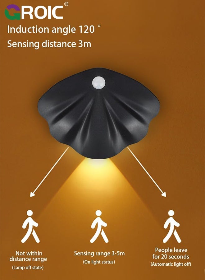 GROIC Shell Motion Sensor Night Light, USB Rechargeable, 3 Lighting Modes with Stepless Dimming, Personalized Wall Light for Bedroom, Bathroom,Stair Lights Indoor, Stick on Lights - Image 2