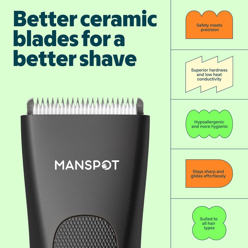 MANSPOT Electric Body Hair Trimmer Bikini Trimmer for Women, Pubic Hair Shaver for Women -Electric Hair Shaver Razors, Shaving Sets,with 3 Guards,Replaceable Hypoallergenic Ceramic Blade,Wet/Dry White - Image 3
