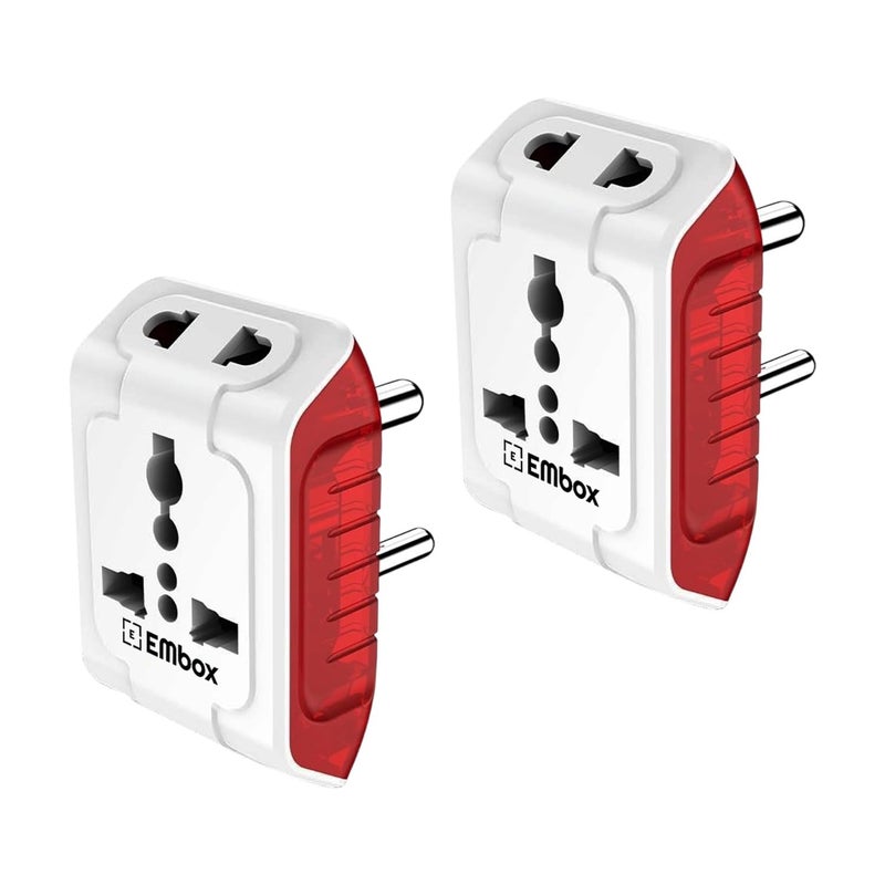 EMBOX مآخذ متعددة 3 دبابيس 240 فولت | محول متعدد مع مؤشر LED | يدعم المقابس 2 دبابيس و 3 دبابيس | مآخذ 3 دبابيس للأجهزة المنزلية والمكتبية | (عبوة من 2) - Image 1