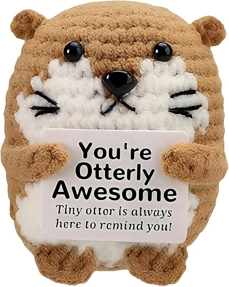 KASTWAVE Positive Pocket Otter Doll, Funny Emotional Support Knitted Otter Toy with Positive Card, Woolen Crochet, Cheer Up Graduation Gift, Encouragement for Friends - Image 1
