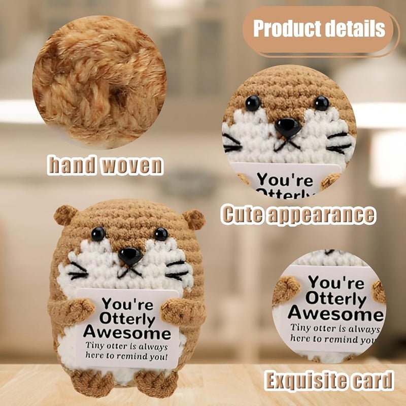 KASTWAVE Positive Pocket Otter Doll, Funny Emotional Support Knitted Otter Toy with Positive Card, Woolen Crochet, Cheer Up Graduation Gift, Encouragement for Friends - Image 3