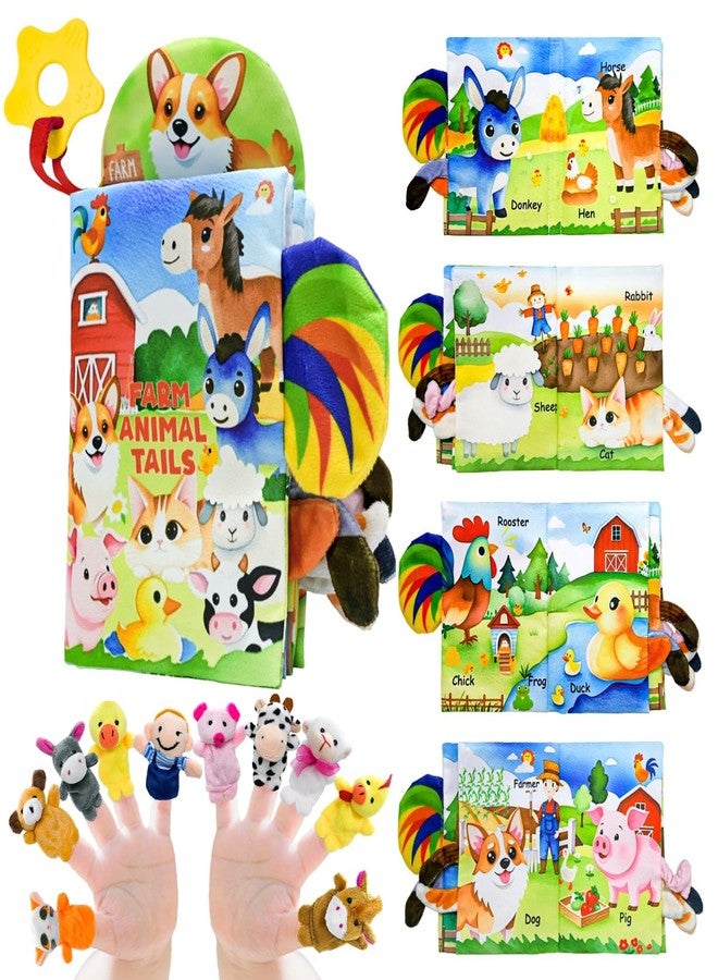 Kimicare Farm Crinkle Books for Babies with 10 Finger Puppets Set, Touch and Feel Cloth Soft Farm Animal Tail Baby Books 0-6 Months with Teething Toy, Infant Toys 6-12 Months, Baby Shower Birthday Gifts - Image 1