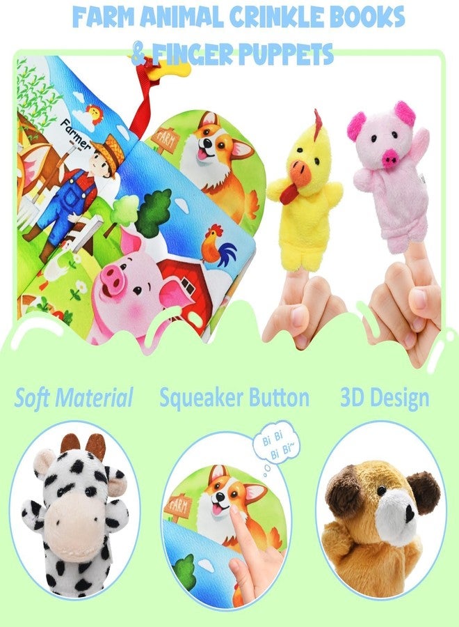 Kimicare Farm Crinkle Books for Babies with 10 Finger Puppets Set, Touch and Feel Cloth Soft Farm Animal Tail Baby Books 0-6 Months with Teething Toy, Infant Toys 6-12 Months, Baby Shower Birthday Gifts - Image 2