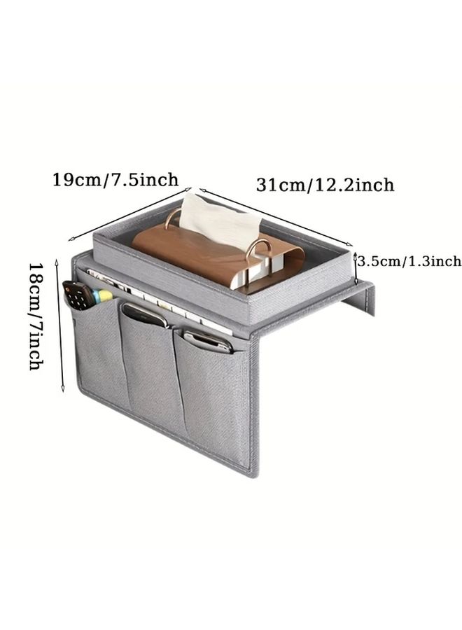 Gray Heavy Duty Fabric Hanging Storage Organizer With Top Lid And Hanging Loop Multiple Compartments Labelled Slots For Remote Controls Books Magazines Tablets Sofa Bedside Organizer Compatible With Armrest Shelves Overhead Consoles Beige Interior Design For Home And Vehicle Use - Image 2