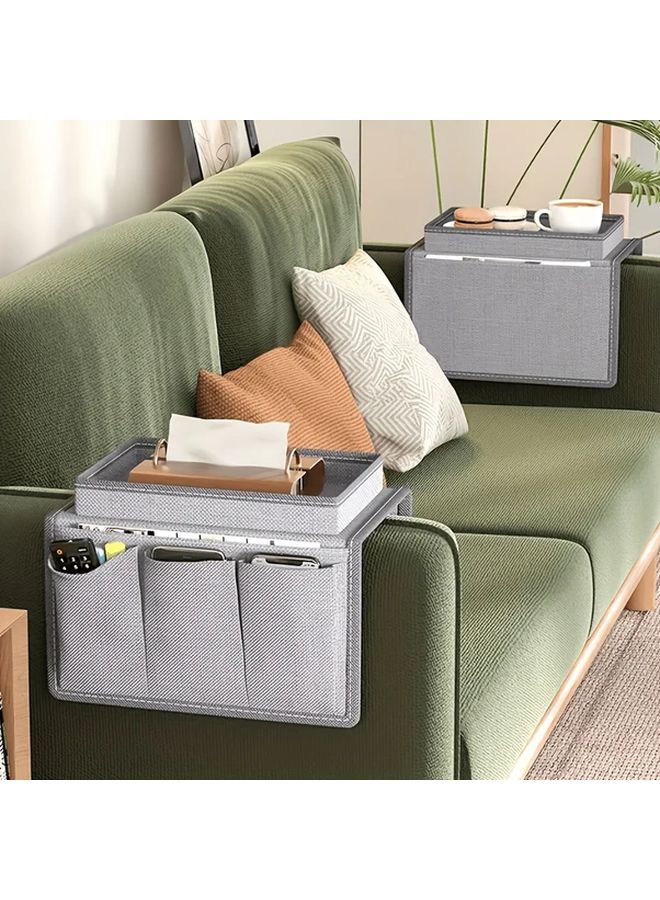 Gray Heavy Duty Fabric Hanging Storage Organizer With Top Lid And Hanging Loop Multiple Compartments Labelled Slots For Remote Controls Books Magazines Tablets Sofa Bedside Organizer Compatible With Armrest Shelves Overhead Consoles Beige Interior Design For Home And Vehicle Use - Image 4