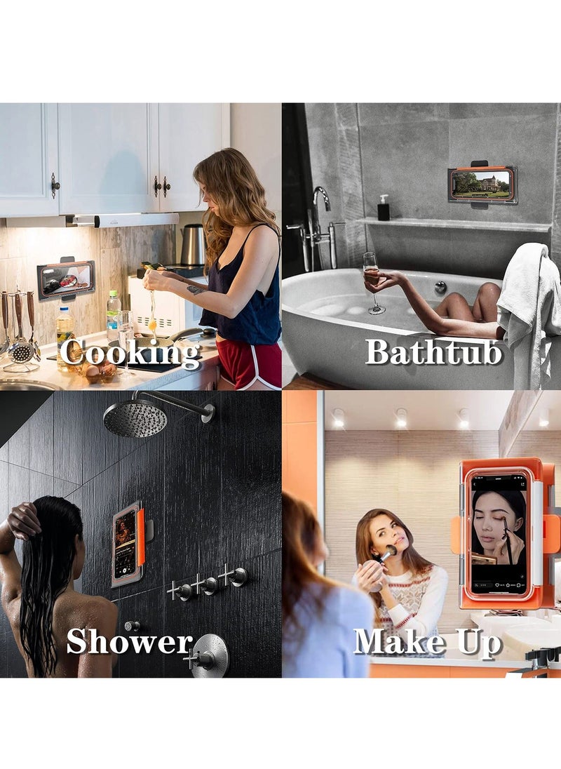 Y&D Wall Mount Shower Phone Holder Waterproof Case 180° Rotation Rotatable Stands for Bathroom Mirror Bathtub with HD Anti-Fog Screen Desktop Kitchen  - Image 4