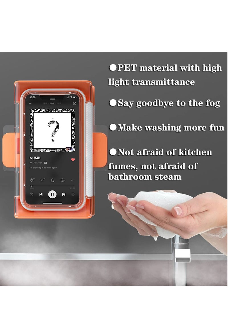 Y&D Wall Mount Shower Phone Holder Waterproof Case 180° Rotation Rotatable Stands for Bathroom Mirror Bathtub with HD Anti-Fog Screen Desktop Kitchen  - Image 2