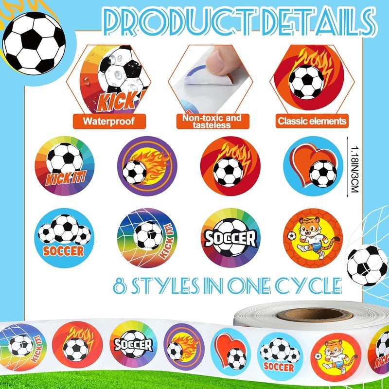 Geyoga Geyoga 1000 Pcs Soccer Stickers Soccer Party Decorations Sports Ball Stickers Envelope Stickers 12 Inch Football Labels for Kids Candy Bag Envelope Seals for Classroom Sports Party Supplies Decals - Image 2