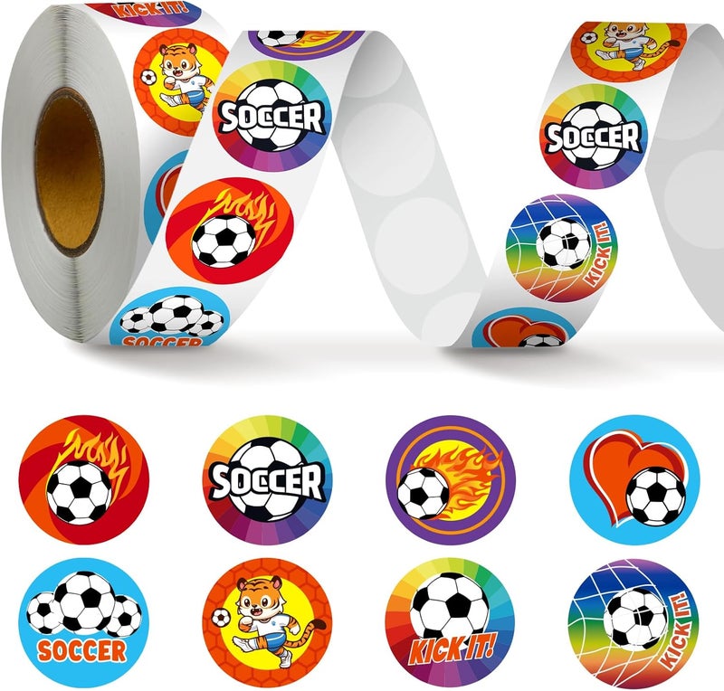 Geyoga Geyoga 1000 Pcs Soccer Stickers Soccer Party Decorations Sports Ball Stickers Envelope Stickers 12 Inch Football Labels for Kids Candy Bag Envelope Seals for Classroom Sports Party Supplies Decals - Image 1