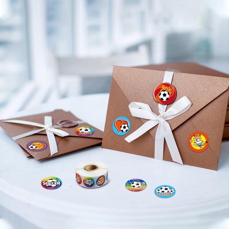Geyoga Geyoga 1000 Pcs Soccer Stickers Soccer Party Decorations Sports Ball Stickers Envelope Stickers 12 Inch Football Labels for Kids Candy Bag Envelope Seals for Classroom Sports Party Supplies Decals - Image 5