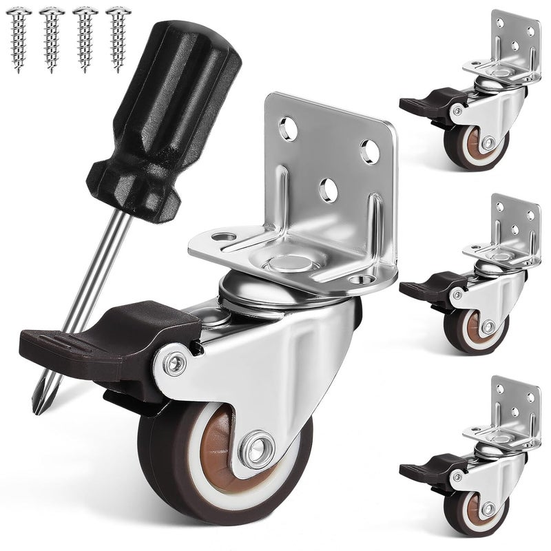 Heavy Duty TPR Swivel Caster Wheels with Brake 4 Pcs Industrial Plate Casters for Furniture Cart - Image 1