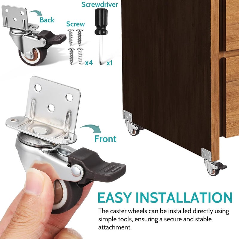Heavy Duty TPR Swivel Caster Wheels with Brake 4 Pcs Industrial Plate Casters for Furniture Cart - Image 4