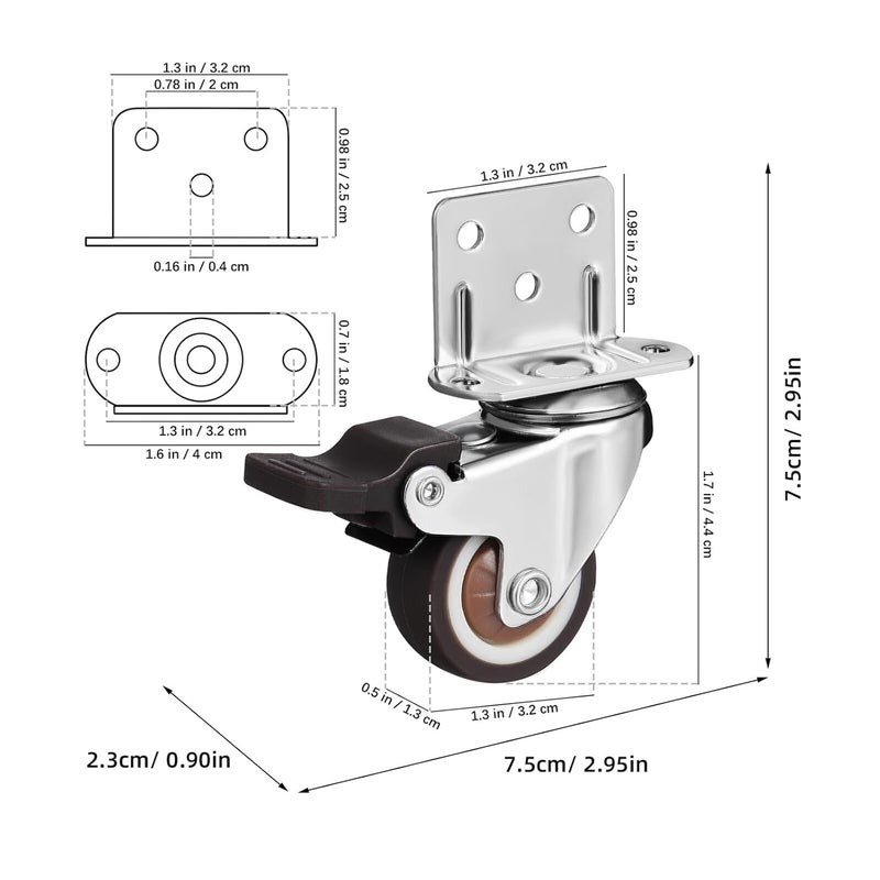 Heavy Duty TPR Swivel Caster Wheels with Brake 4 Pcs Industrial Plate Casters for Furniture Cart - Image 3