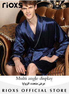 RIOXS Men's Silky Satin Robe with Adjustable Tie and 2 Pockets, Skin-friendly Lightweight Kimono Bathrobe, Stylish Comfortable Nightgown, Great for Daily Wear, Beach Wear, Loungewear or Other Casual Occasions  - Image 3