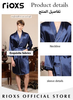 RIOXS Men's Silky Satin Robe with Adjustable Tie and 2 Pockets, Skin-friendly Lightweight Kimono Bathrobe, Stylish Comfortable Nightgown, Great for Daily Wear, Beach Wear, Loungewear or Other Casual Occasions  - Image 5