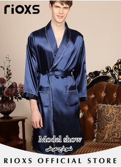RIOXS Men's Silky Satin Robe with Adjustable Tie and 2 Pockets, Skin-friendly Lightweight Kimono Bathrobe, Stylish Comfortable Nightgown, Great for Daily Wear, Beach Wear, Loungewear or Other Casual Occasions  - Image 2