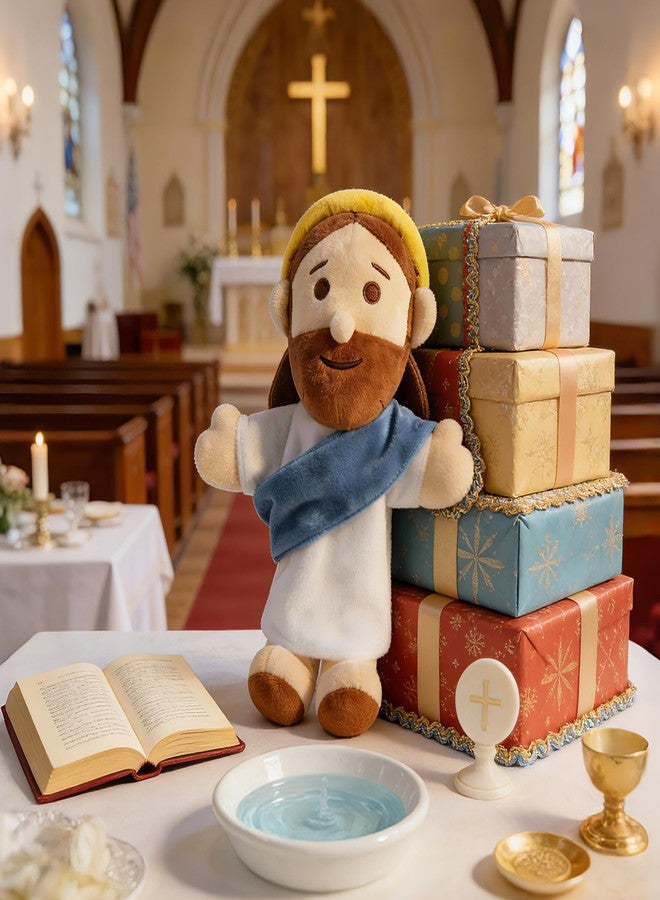AKAIXI Jesus Hand Puppet Plush Jesus Doll 13" Blue Religious Bible Character Puppet Interactive Toy Fit Adult Hand Christian Easter Gifts for Baby Toddler Sunday School Kids First Communion Baptism - Image 5