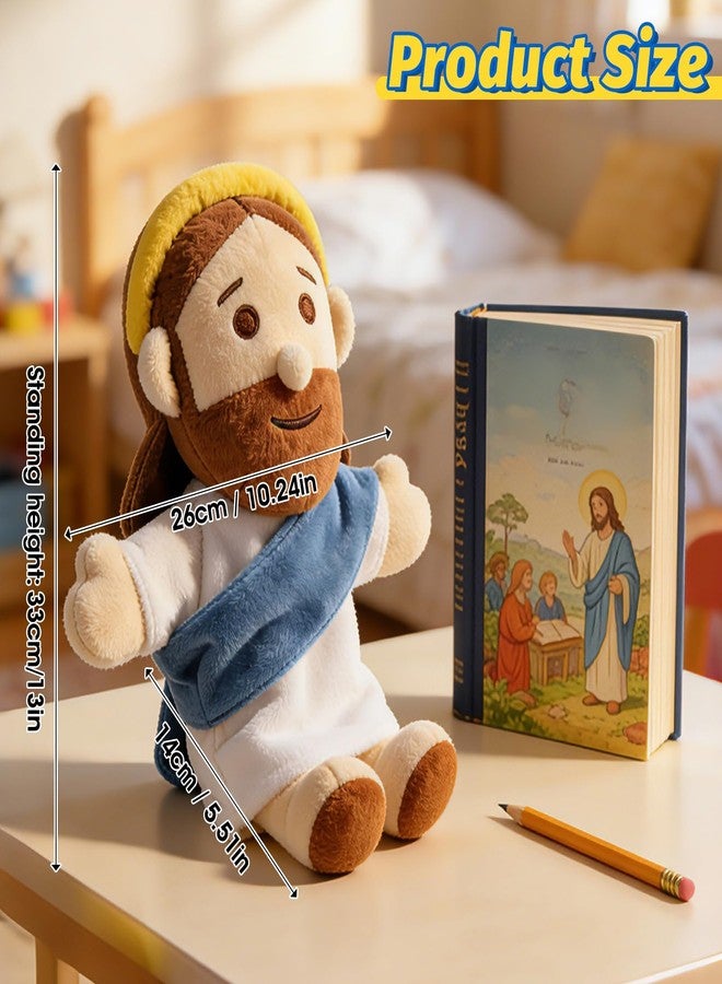 AKAIXI Jesus Hand Puppet Plush Jesus Doll 13" Blue Religious Bible Character Puppet Interactive Toy Fit Adult Hand Christian Easter Gifts for Baby Toddler Sunday School Kids First Communion Baptism - Image 2