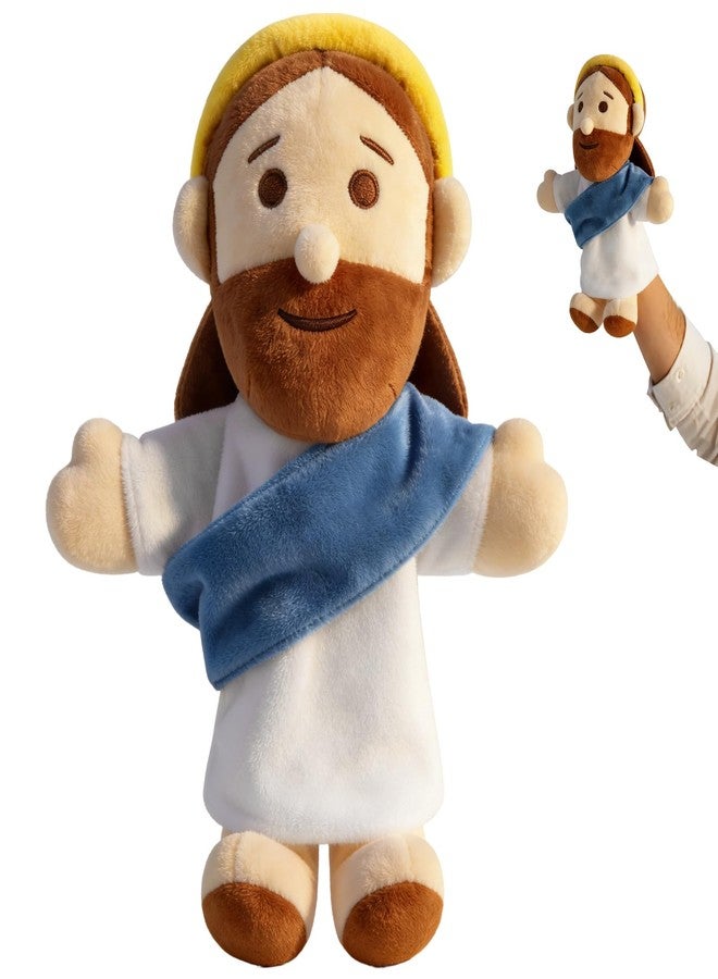 AKAIXI Jesus Hand Puppet Plush Jesus Doll 13" Blue Religious Bible Character Puppet Interactive Toy Fit Adult Hand Christian Easter Gifts for Baby Toddler Sunday School Kids First Communion Baptism - Image 1