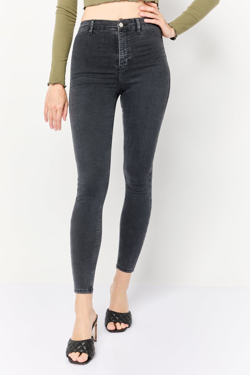 TOPSHOP Women Regular Fit Washed Stretchable Jeans, Black - Image 1