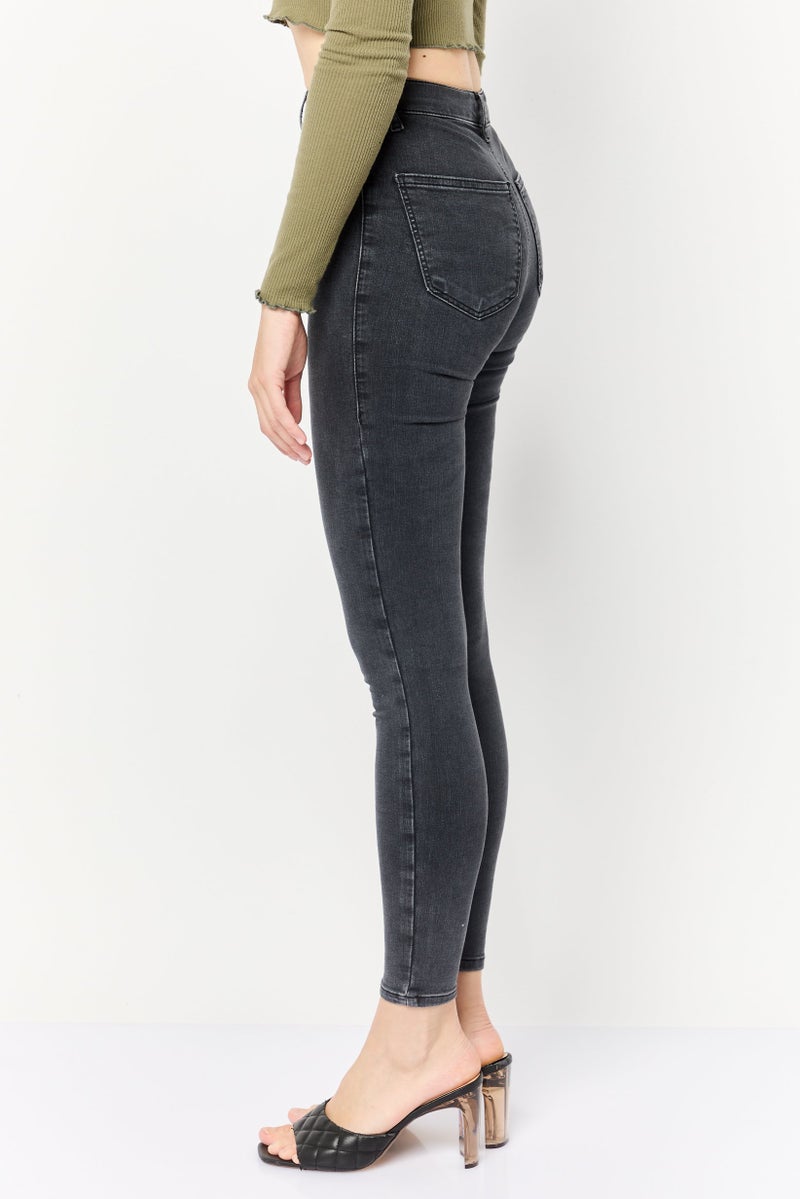 TOPSHOP Women Regular Fit Washed Stretchable Jeans, Black - Image 3