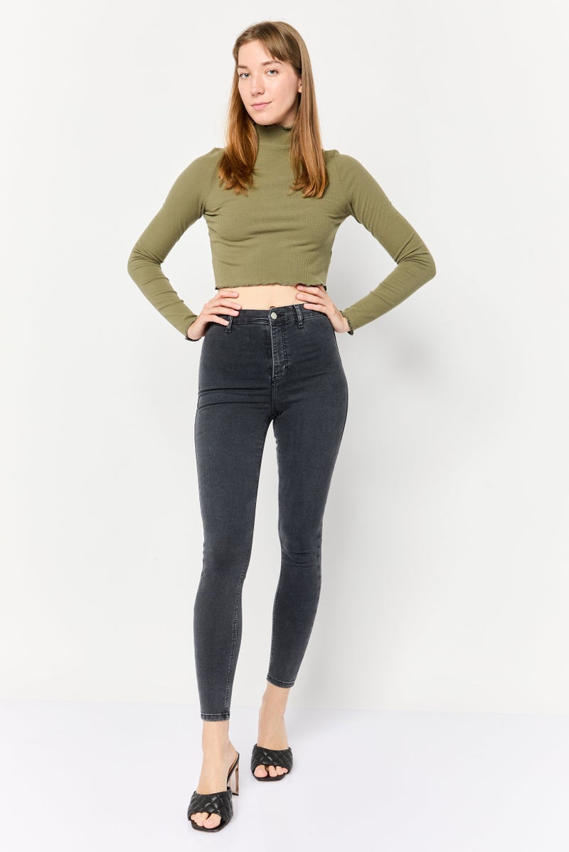 TOPSHOP جينز نسائي بقصة عادية، مغسول وقابل للتمدد، أسود - Image 2