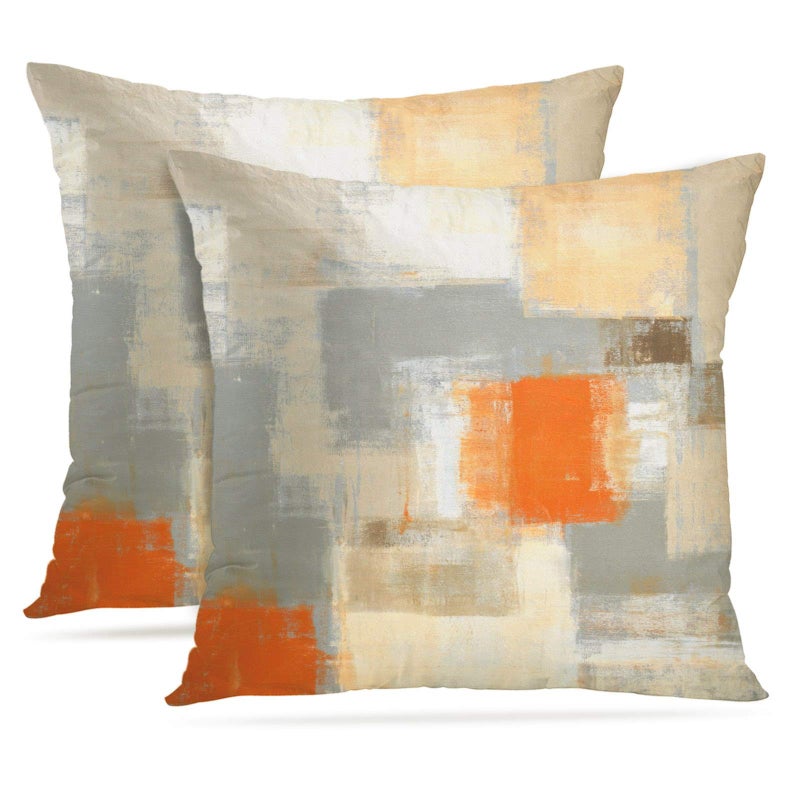 Britimes Britimes Throw Pillow Covers Modern Home Art Decor 18 x 18 Inches Set of 2 Pillow Cases Decorative Abstract Oil Painting Pillowcases for Bedroom Living Room Cushion Couch Sofa Beige Orange 