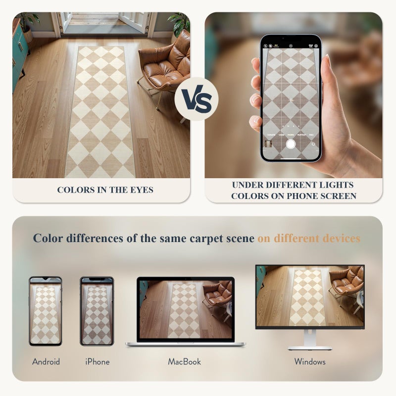 Beeiva Checkered Print Long Hallway Runner Rug Non Slip, Beige Ultra Thin 2.5x10 Washable Runner Rug, Moroccan Trellis Home Decor Faux Wool Neutral Carpet for Bathroom Kitchen Hallways, 10ft - Image 4
